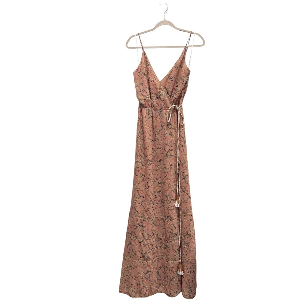 TJD The Jetset Diaries Wrap Maxi Dress Floral Boho Garden Fall Wedding Tan XS/S
